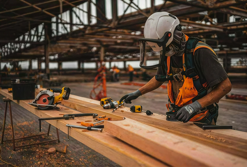 Contractor working on an active construction site